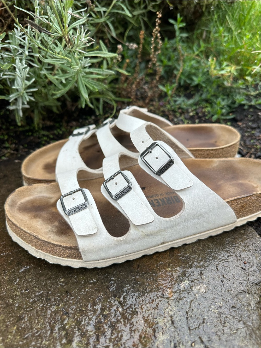 Birkenstock White Triple-Strap Kids Sandals with Buckles